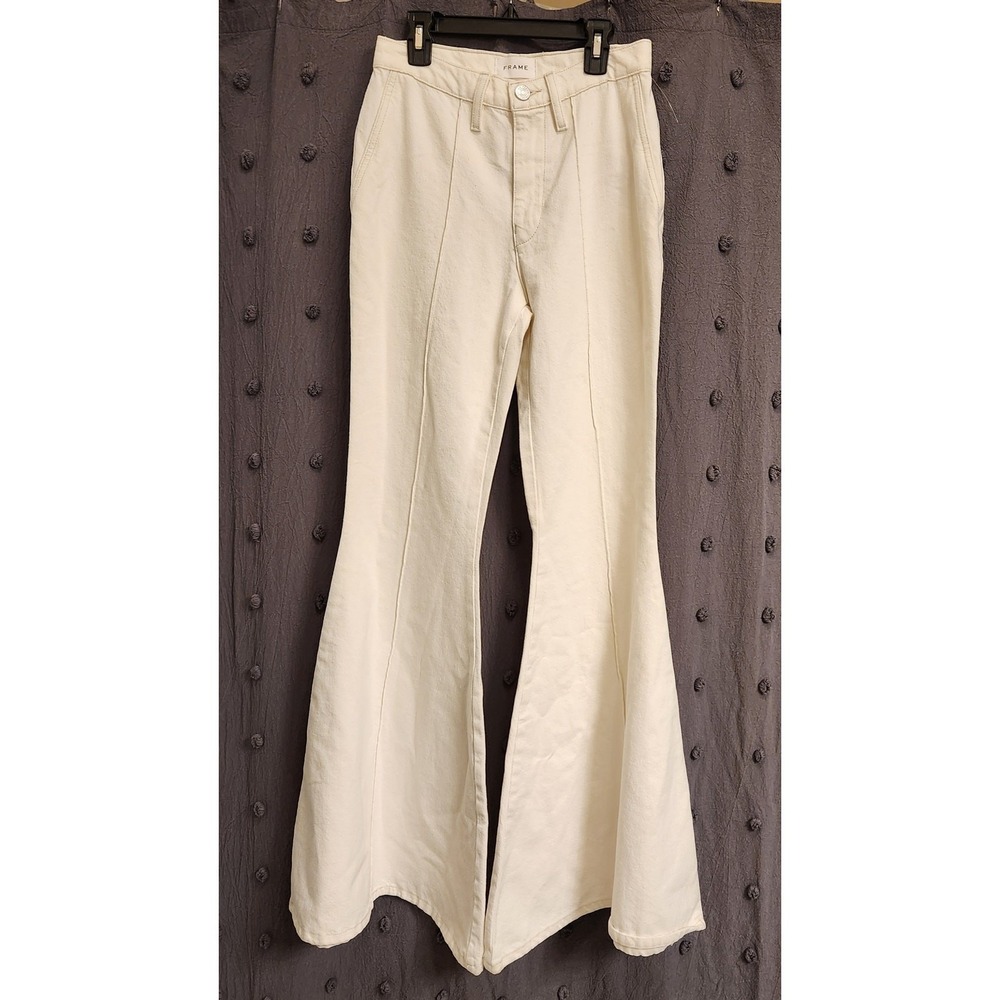FRAME The Extreme Flare Trouser Women 24 (0) Natural Clean Off White NWOT Hippie